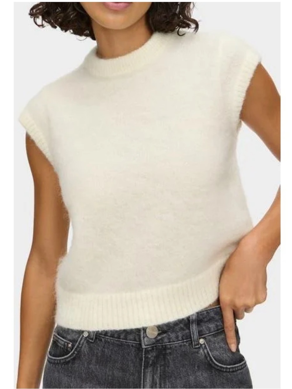 Aligne Cream Fuzzy Knit Top